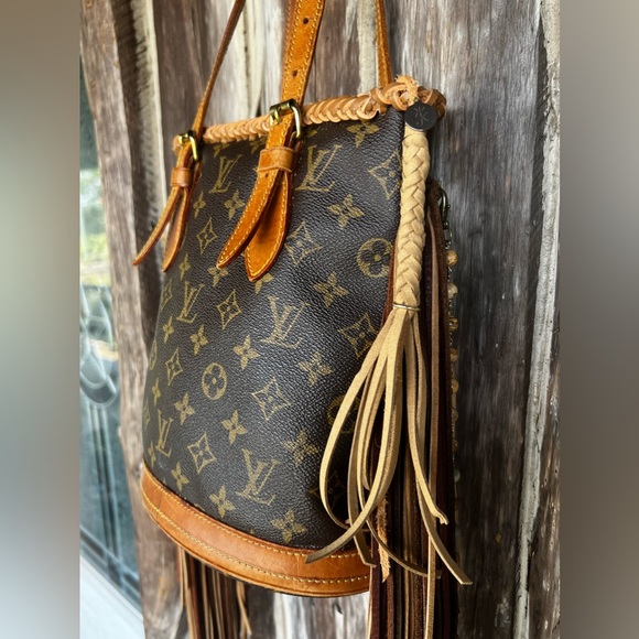 Vintage LV Bucket Bag Revamped Fringe Boho Western - Picture 3 of 9